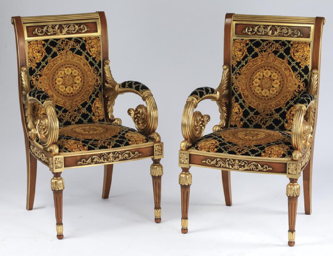 (2) Mahogany armchairs w/ Versace style upholstery (1 of 2)