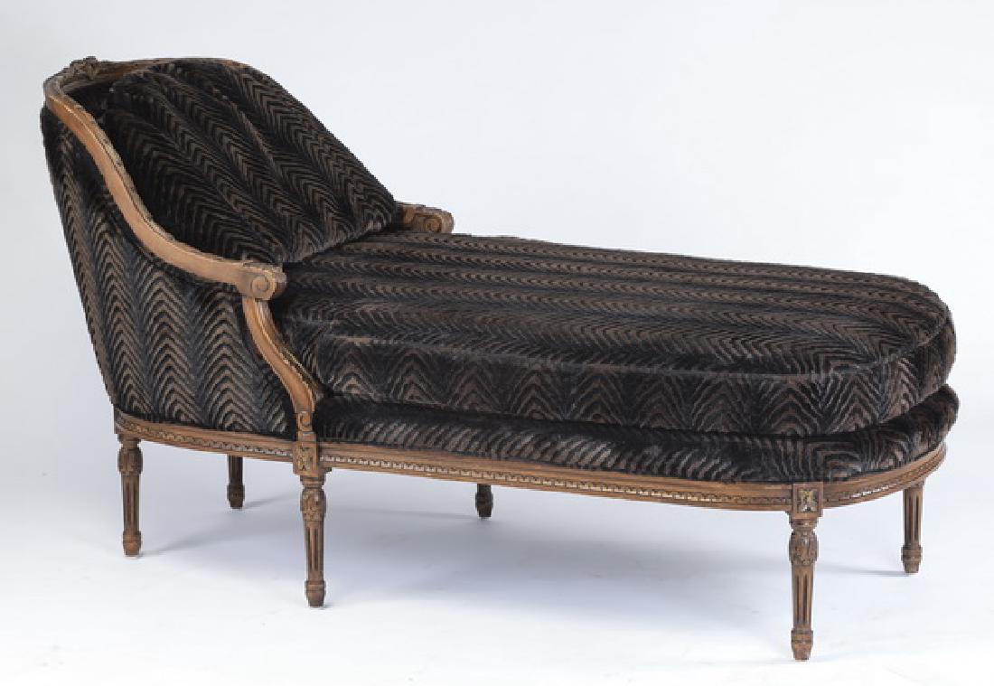 Louis XVI style chaise longue w/ faux mink upholstery (1 of 2)