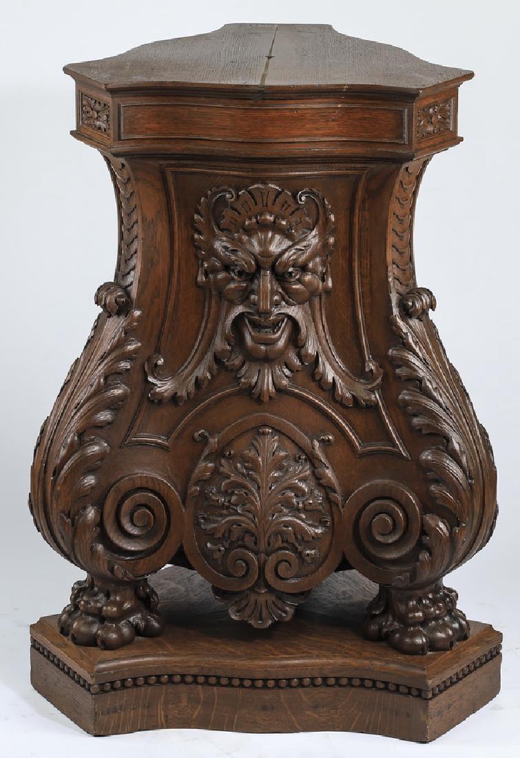19th c. carved oak pedestal, attr. to R.J. Horner (1 of 2)