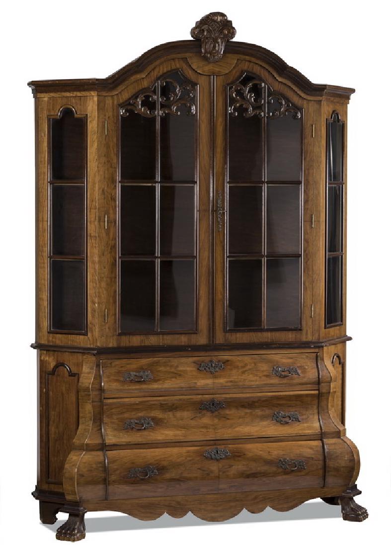 Early 20th c Dutch Baroque style walnut cabinet, 82"h (1 of 4)