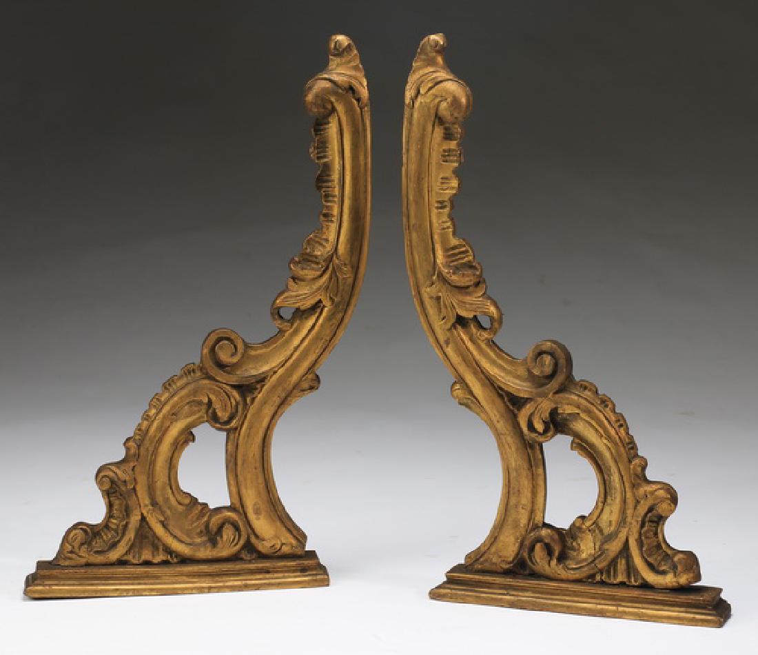 (2) 19th c. Rococo style gilt wood brackets, 21"h (1 of 1)