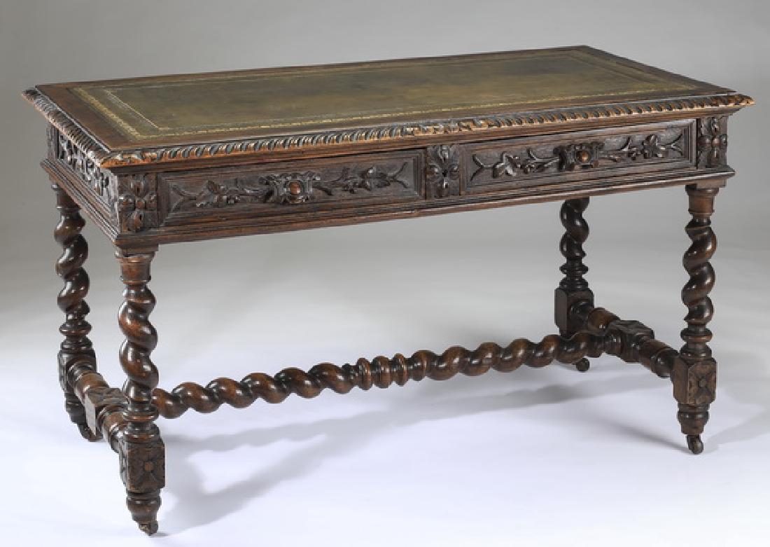 19th c. Italian carved oak leather top desk (1 of 4)