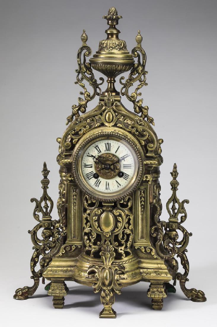 Japy Freres gilt brass mantel clock, 20"h (1 of 6)