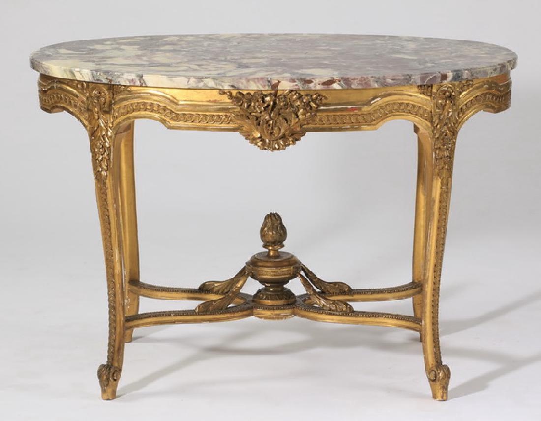 19th c. French marble top gilt wood table (1 of 4)