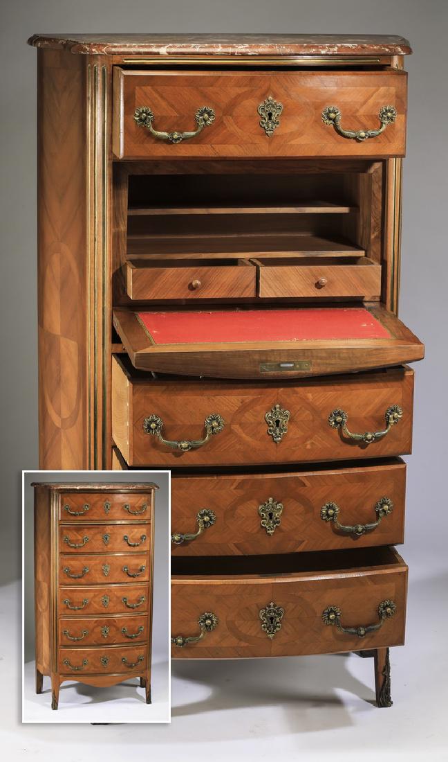 19th c French parquetry inlaid secretaire abattant (1 of 5)