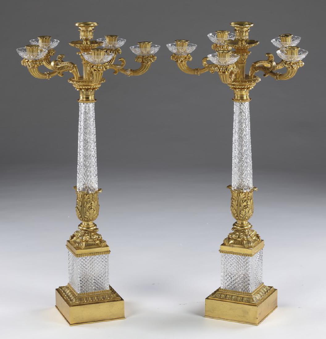 (2) Gilt bronze and crystal candelabra, 32"h (1 of 2)