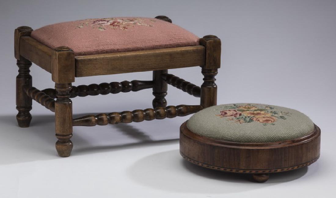(2) Petite needlepoint & mahogany footstools (1 of 4)