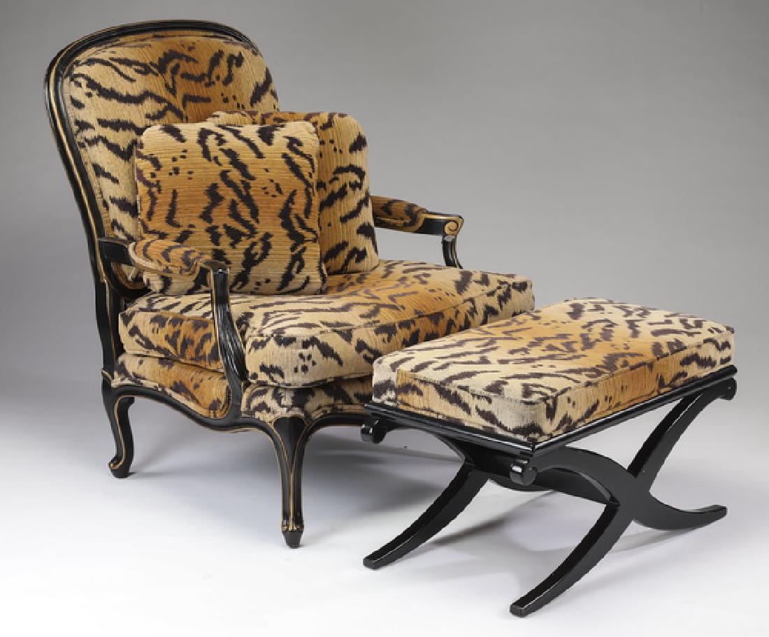 (2) Drexel Heritage tiger stripe bergere & footstool (1 of 4)