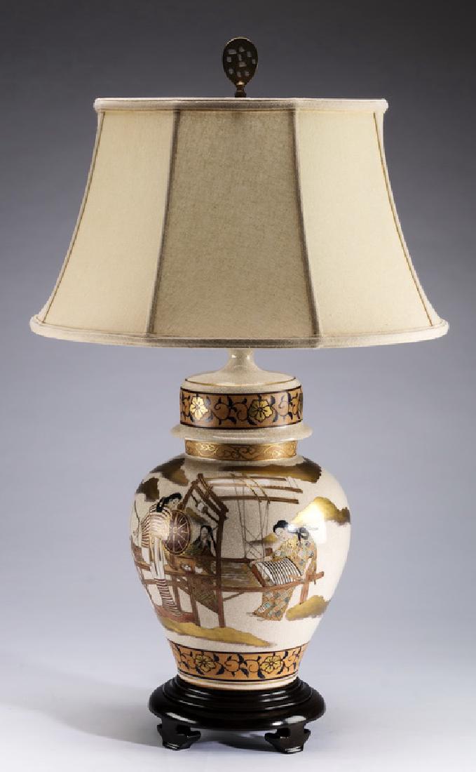 Imari style table lamp, women with loom, 32"h (1 of 1)
