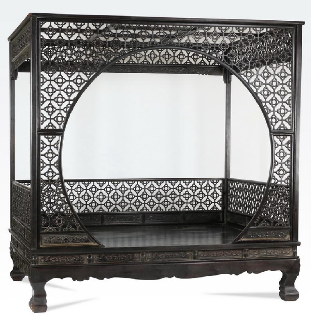 Chinese ebonized fretwork platform bed, 92"h (1 of 8)
