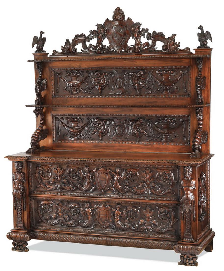 Extravagantly carved 19th c. French walnut buffet (1 of 8)