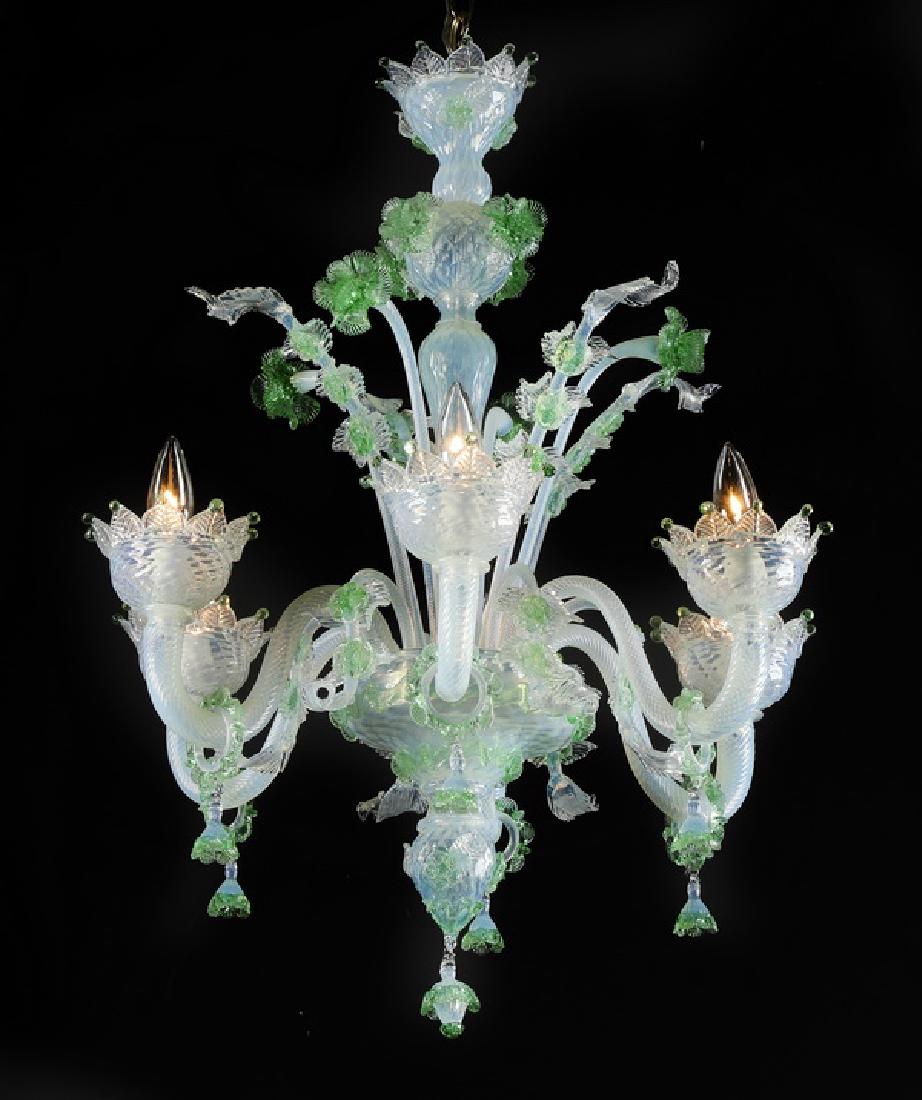 Italian Murano 6-arm emerald & white glass chandelier (1 of 2)