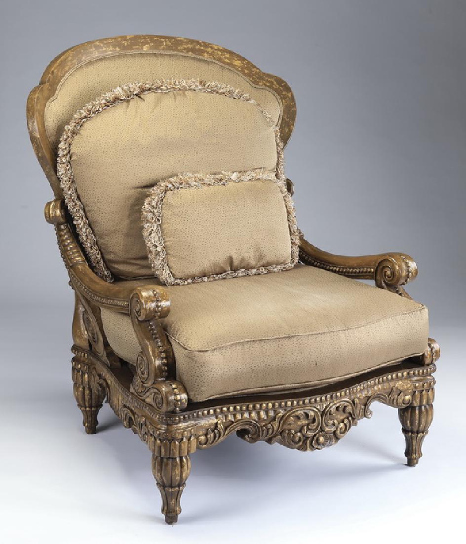 Italian carved armchair upholstered in silk (1 of 3)