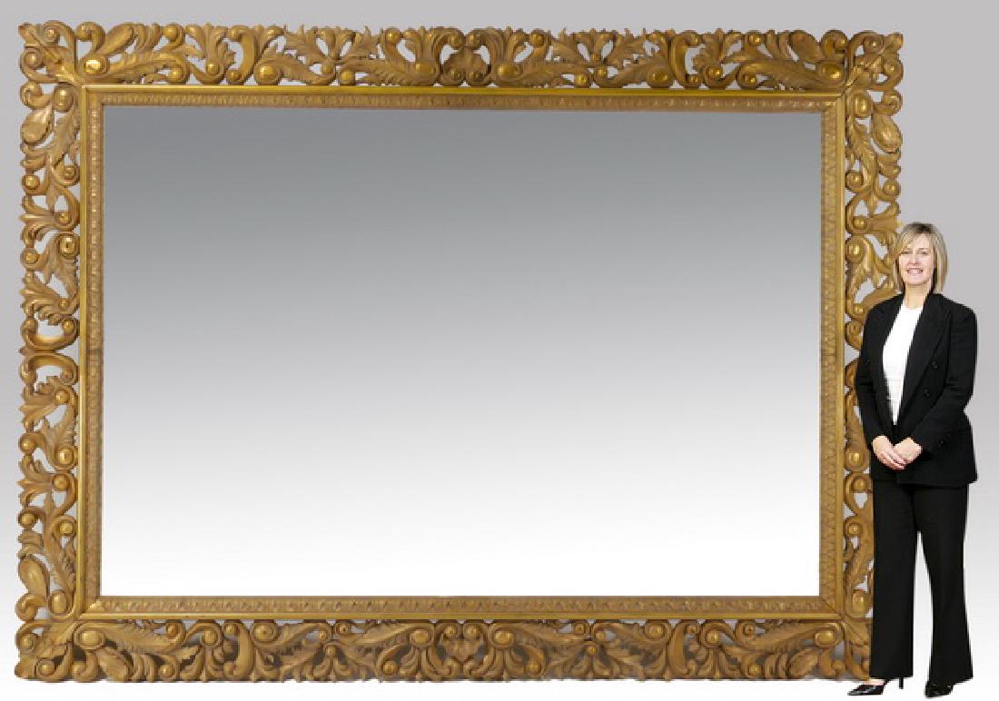 Monumental Rococo style carved gilt wood mirror 127"w (1 of 2)