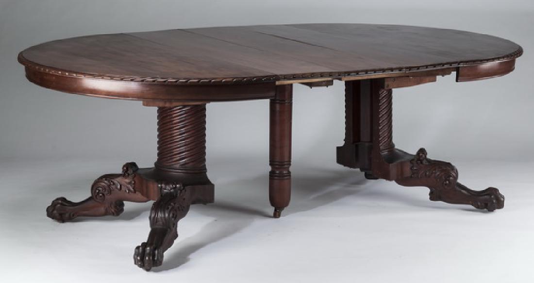 19th c. carved pedestal table, w/ six leaves, 120"l (1 of 7)