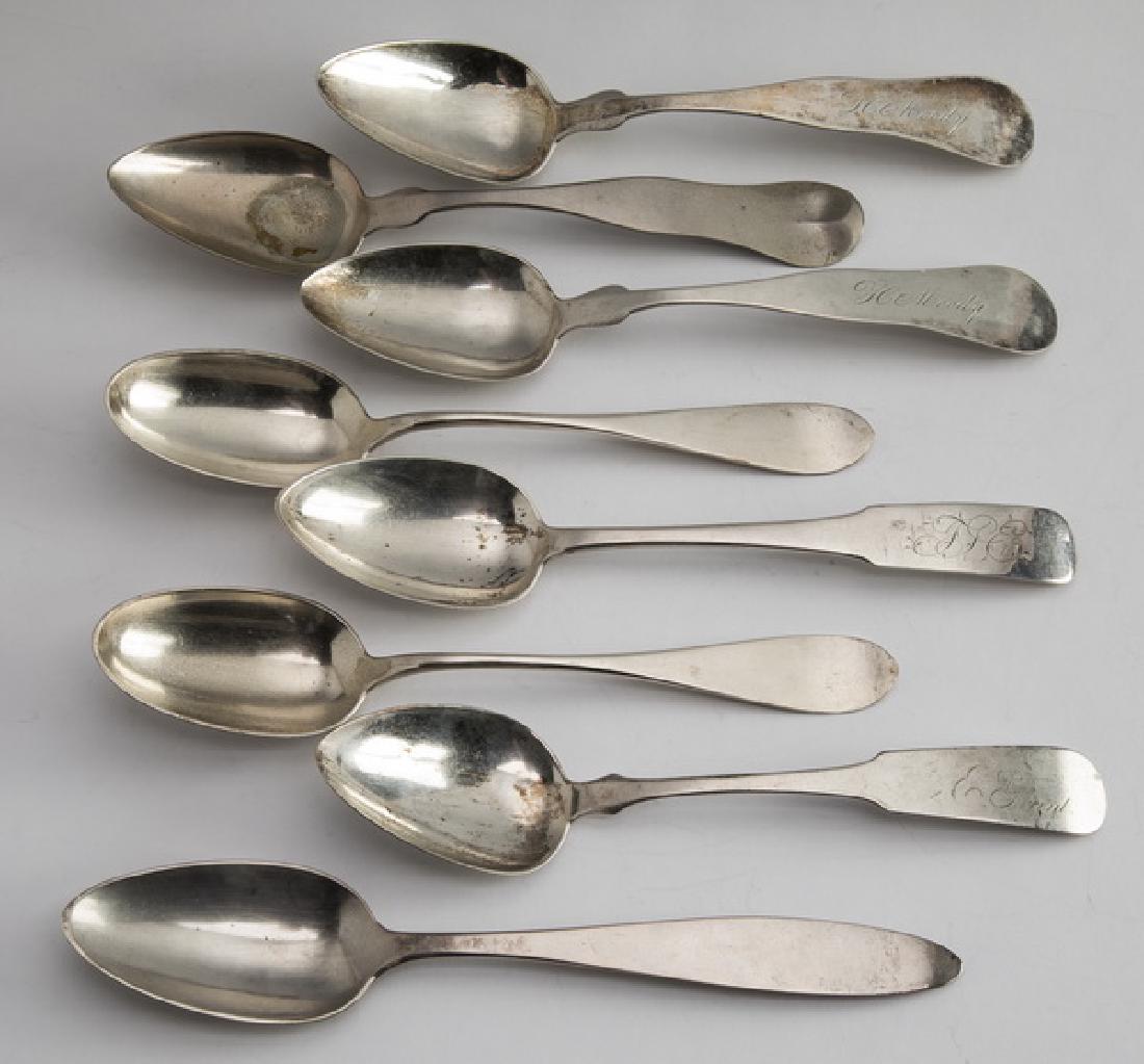(8) Sterling & coin spoons incld. John & Peter Targee (1 of 2)