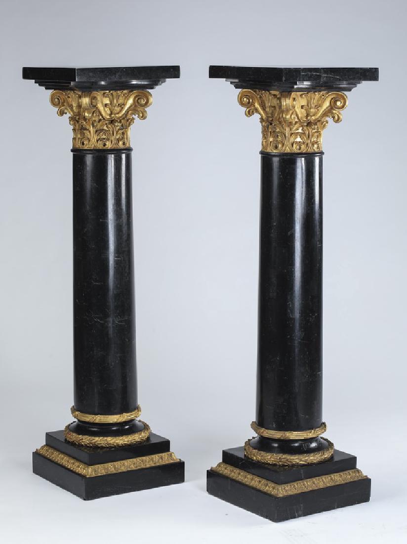 (2) Black marble & gilt pedestals, 51"h (1 of 2)