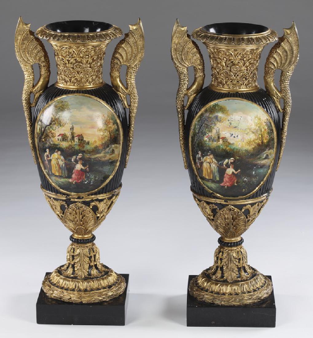 Pair of Louis XV style paint decorated urns, 28"h (1 of 3)