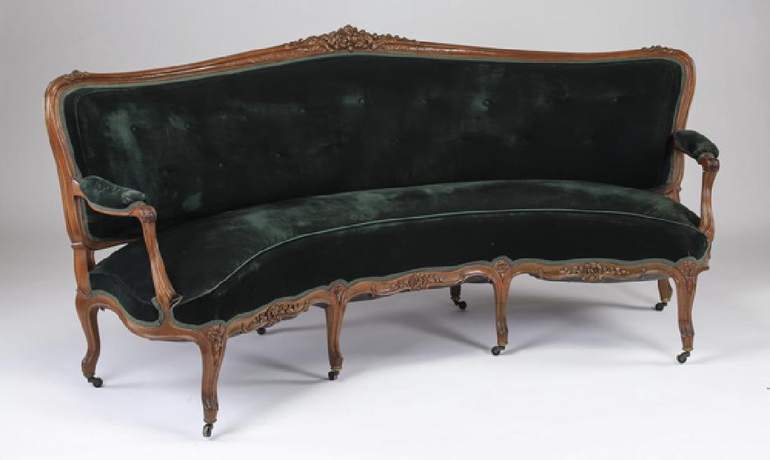 19th c. French curved walnut sofa in velvet (1 of 3)