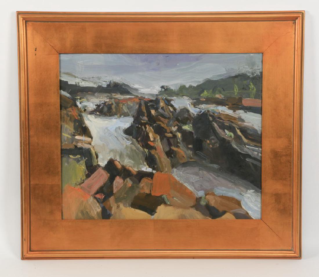 20th c. American School O/board of riverbed, 33"w (1 of 2)