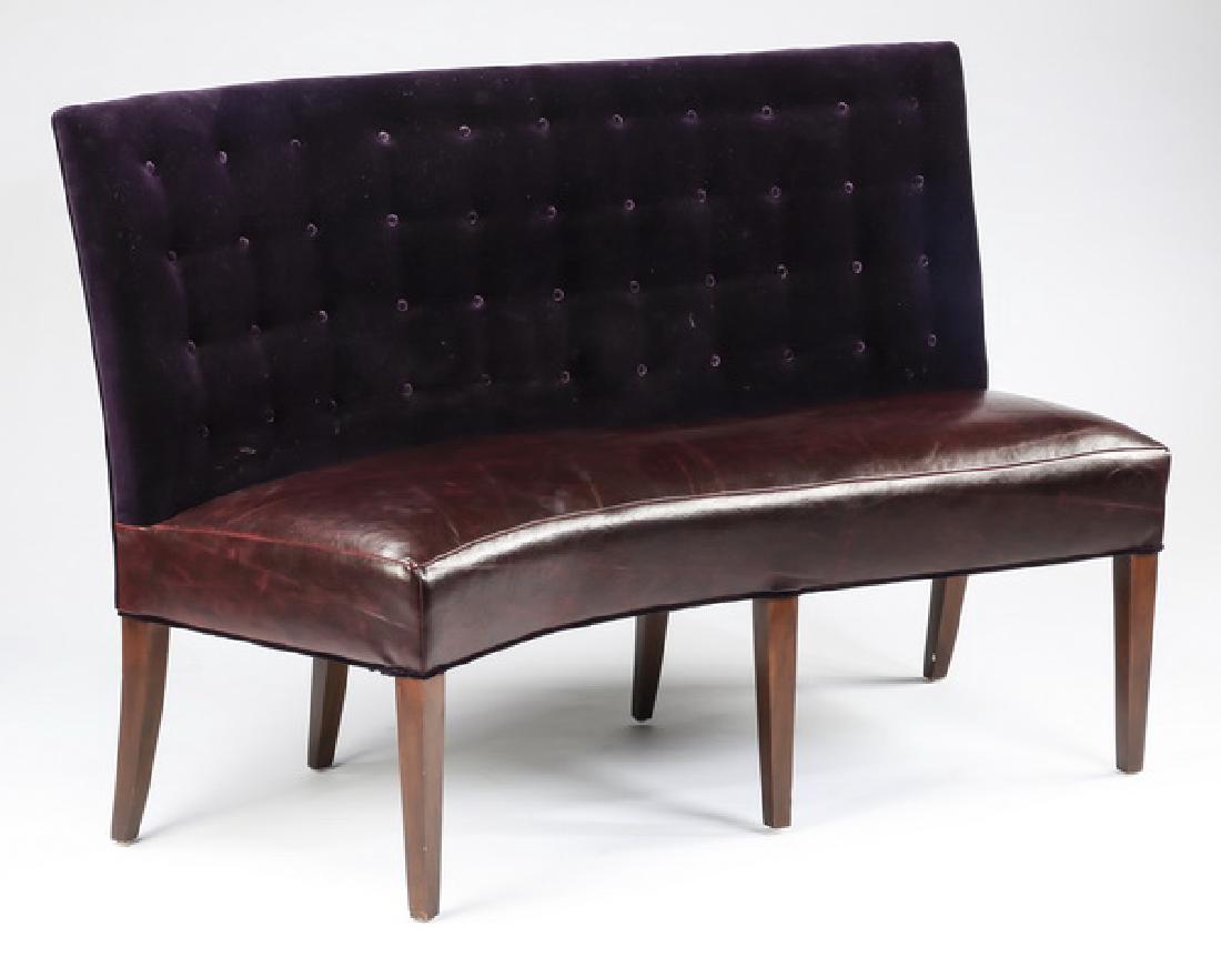 Custom made velvet and faux leather banquette