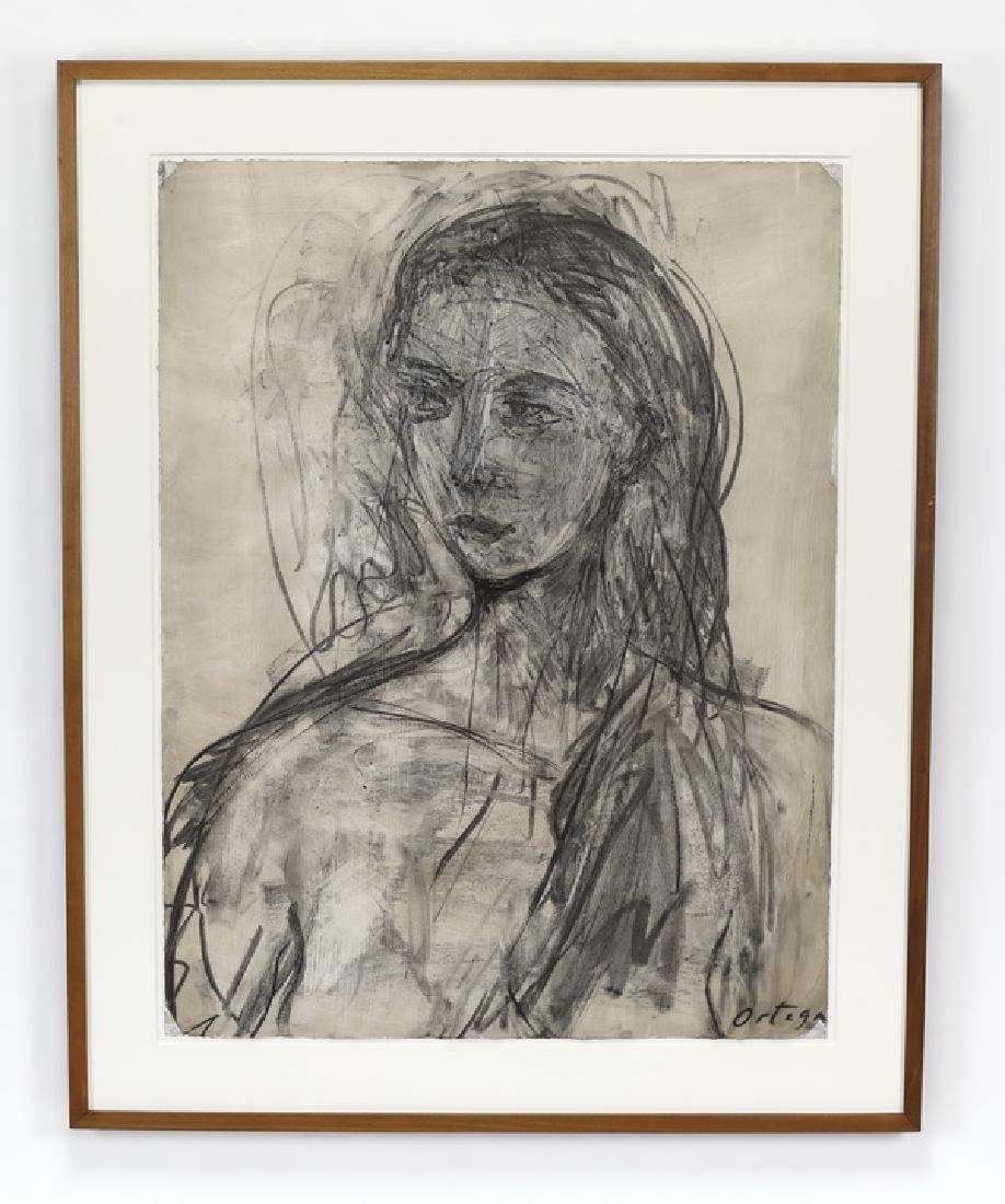 Alfred Ortega signed charcoal/wash drawing of woman (1 of 4)