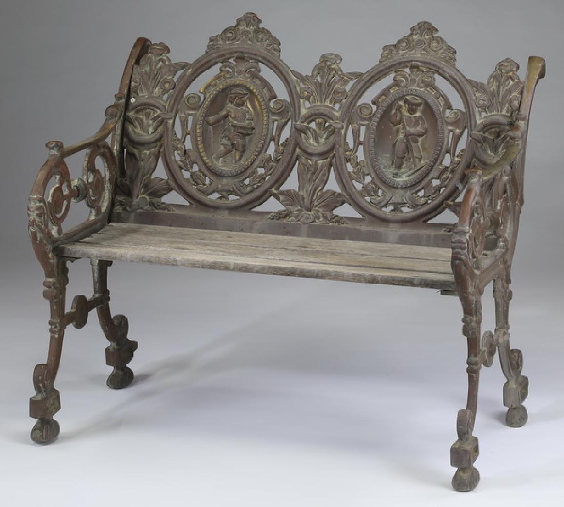 Wrought iron and wood Victorian style garden bench (1 of 3)