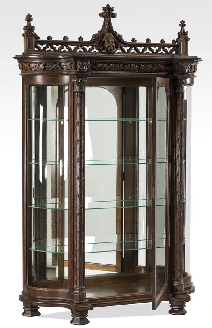 19th c. Gothic Revival vitrine w/ carved monk's head (1 of 7)