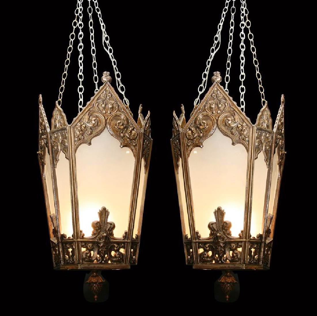(2) 19th c. bronze Gothic Revival lanterns (1 of 2)