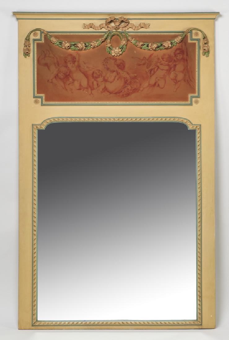 Trumeau mirror w/ doves & putti, 74"h (1 of 2)