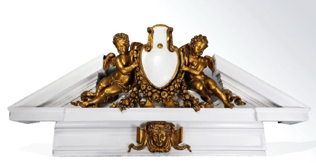 Monumental French painted & gilded overdoor, 107"w (1 of 3)