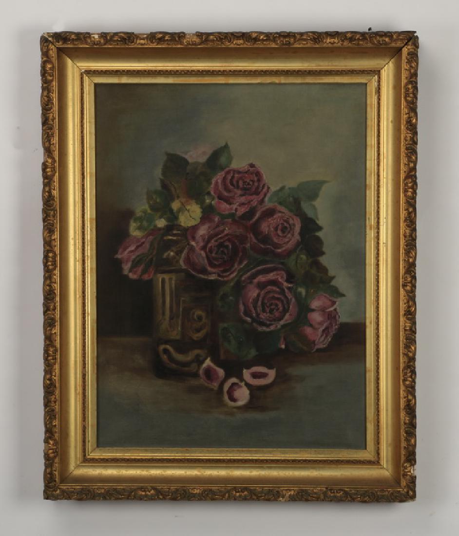 Early 20th c. O/c floral still life of magenta roses (1 of 3)