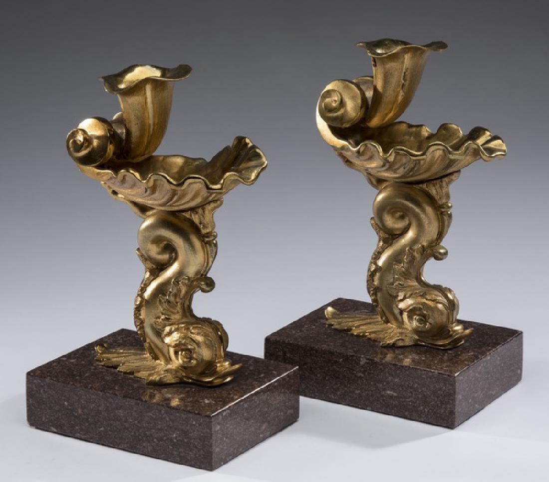 (2) French dore' bronze candlesticks, 19th c. (1 of 2)