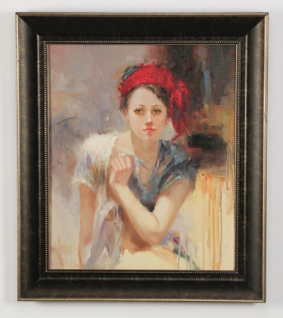 Rosario Tapia (Bolivian) signed O/c of seated girl (1 of 3)