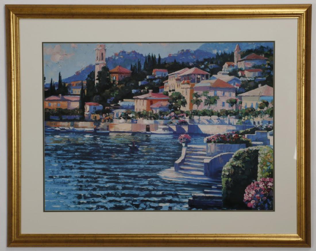 Howard Behrens framed lithograph, Lake Como, 43"w (1 of 2)