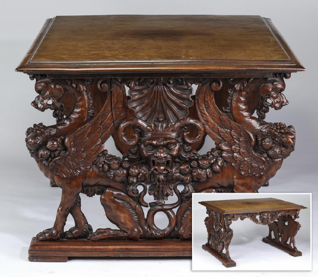 19th c. Italian highly carved figural table in walnut (1 of 5)