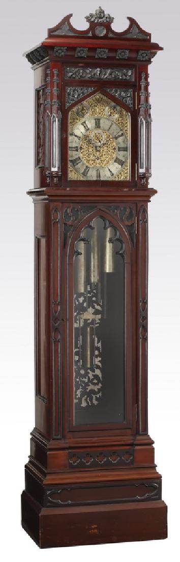 R & W Sorley Gothic Revival tall case clock, ca 1900 (1 of 10)