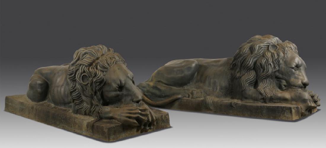 (2) Near lifesize bronze lion sculptures, 67"l (1 of 7)