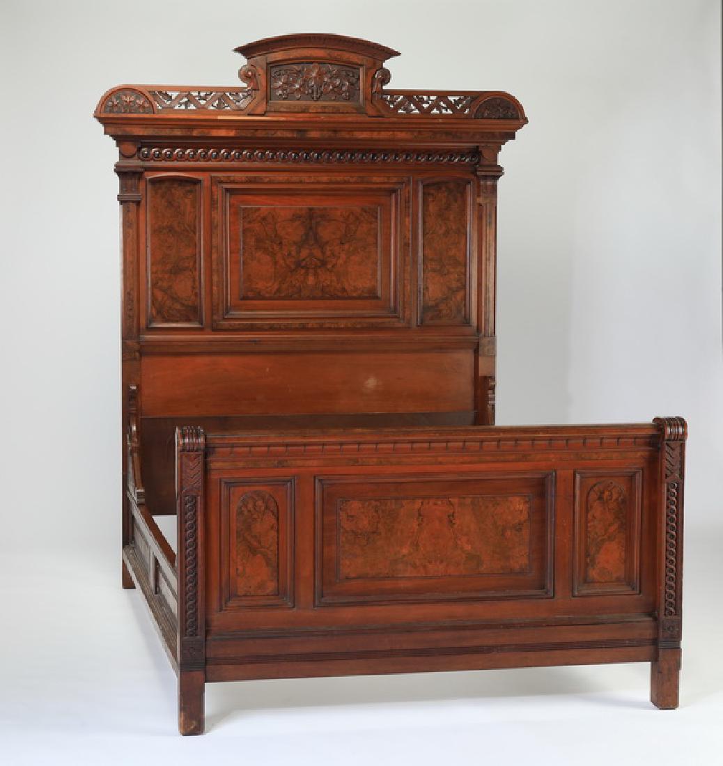 Late 19th c. American walnut & burl bedstead, 87"h (1 of 5)