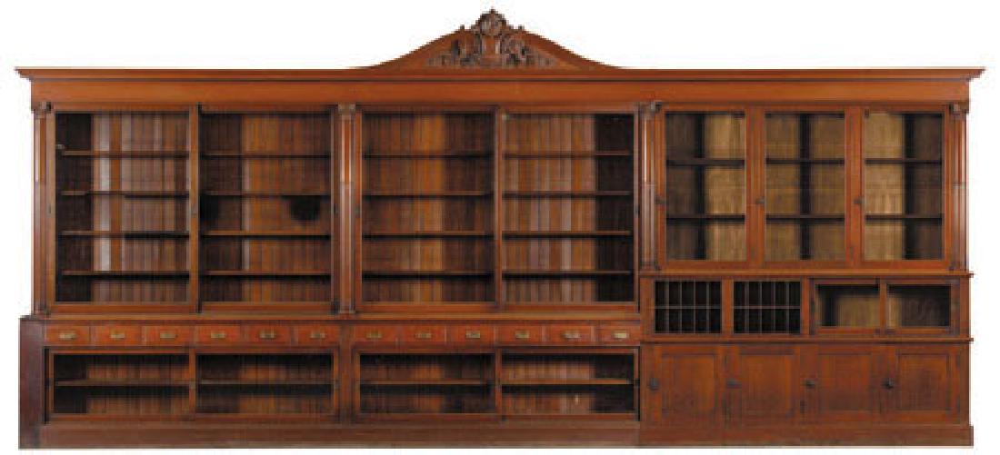 19th c. mahogany drugstore cabinet, 22 ft. long (1 of 1)