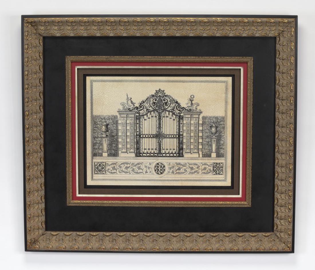 Framed architectural print, 'Grand Garden Gate II' (1 of 3)