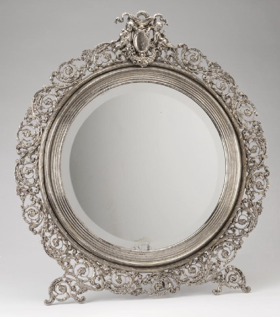 Pierced silverplate vanity mirror in the French taste (1 of 3)