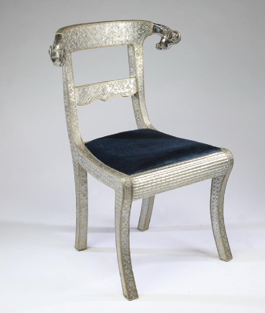 Anglo-Indian style silvered ram's head chair, 35"h (1 of 3)