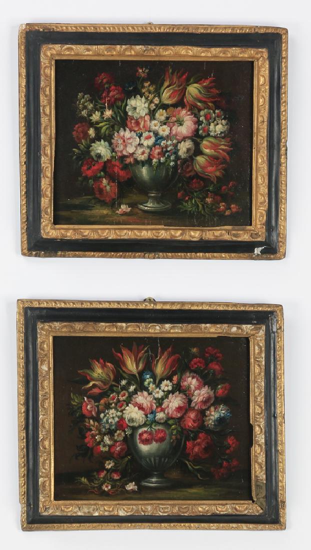 (2) European School O/b floral still lifes, 11"h (1 of 2)
