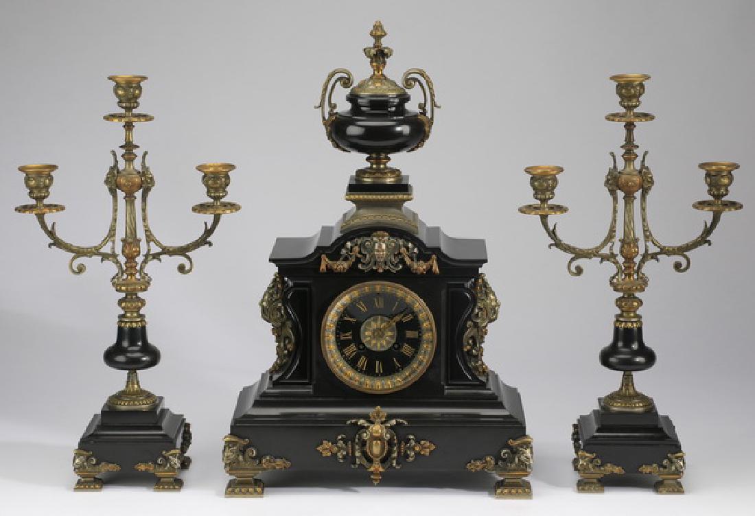 19th c. gilt bronze and Belgian marble garniture set (1 of 5)