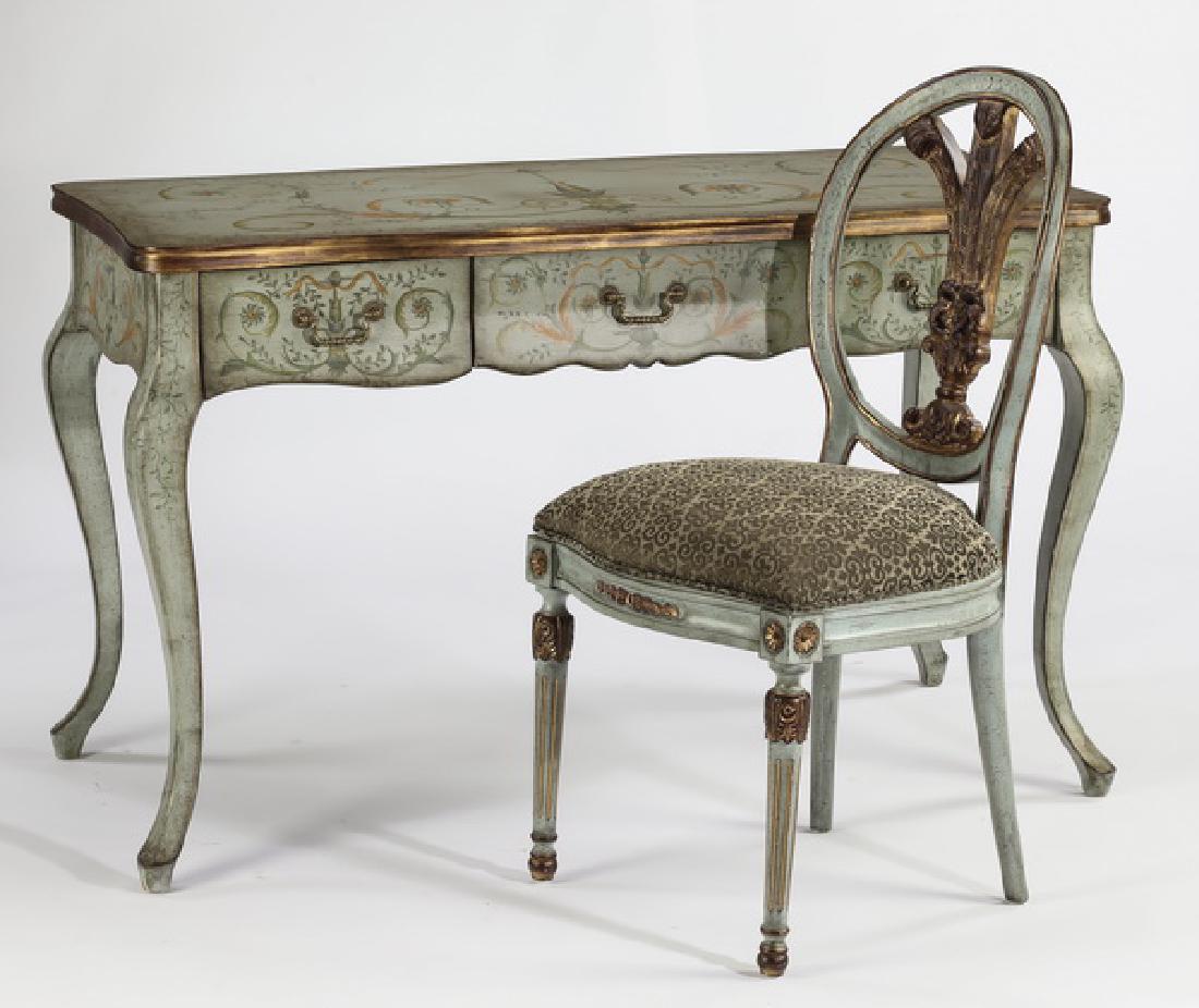 Paint decorated desk and matching chair (1 of 4)