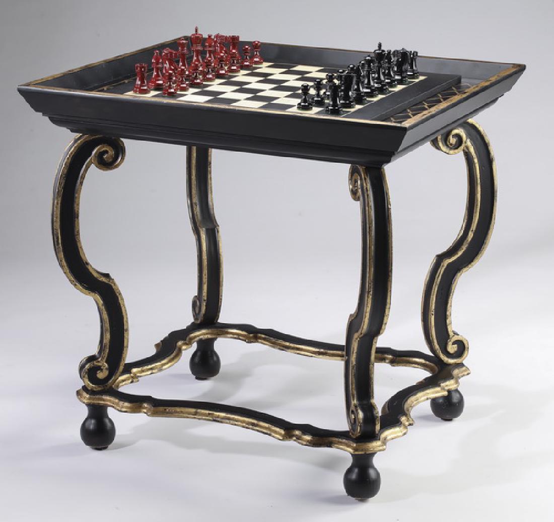 Ebonized & paint decorated side table w/ chessboard (1 of 2)
