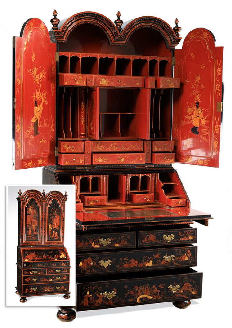 Maitland-Smith lacquered Chinoiserie secretary, 86"h (1 of 6)