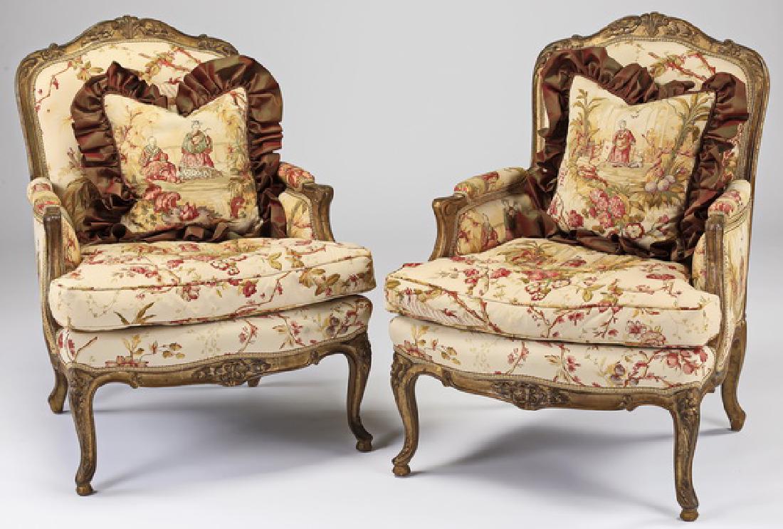 (2)  French style bergeres w/ Chinoiserie upholstery (1 of 3)