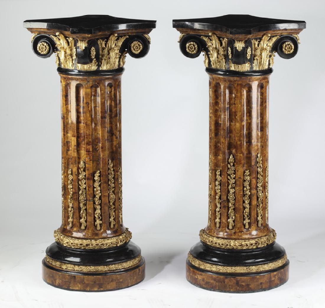 (2) Amber and black tessellated marble columns (1 of 3)